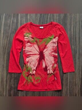 Vintage Esprit Butterfly Graphic Top Size Medium Y2K 3/4 Sleeve Fairycore
